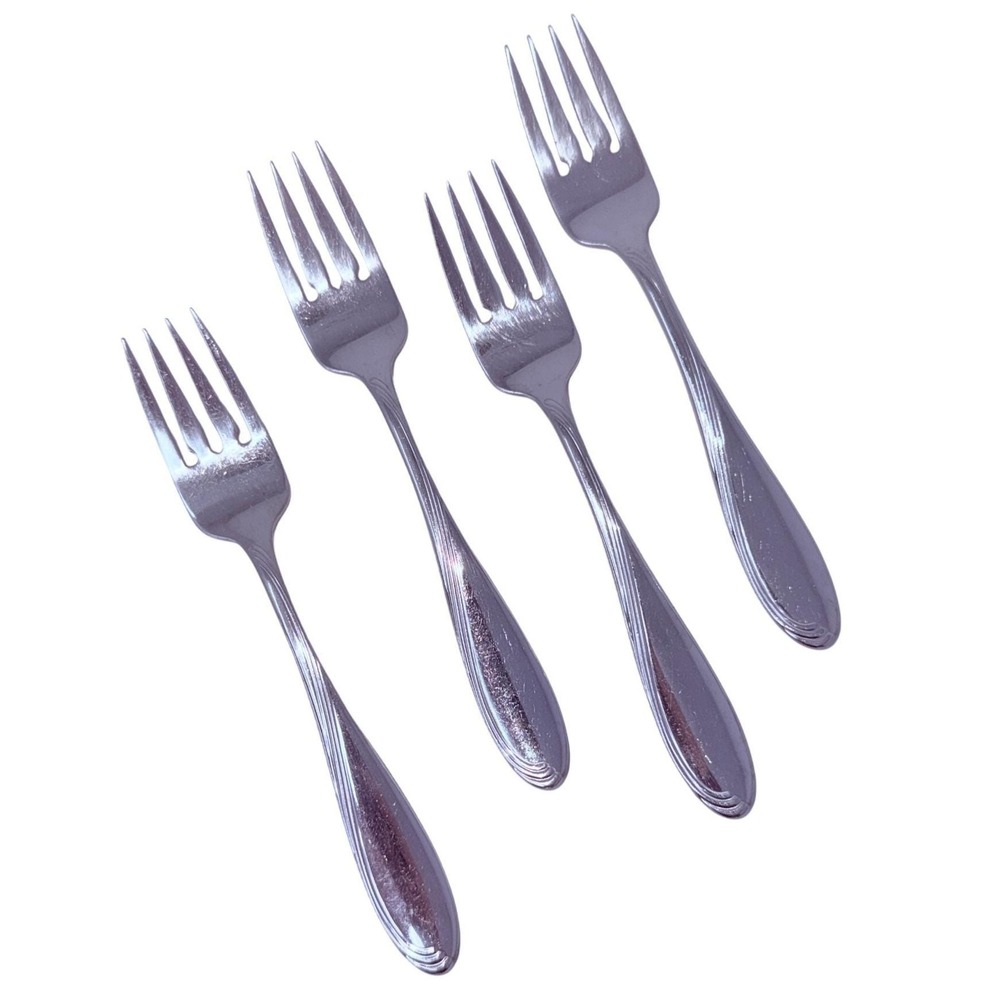 4 Salad Forks Fork Camber Cresta Windswept Scroll Oneida Stainless Flatware